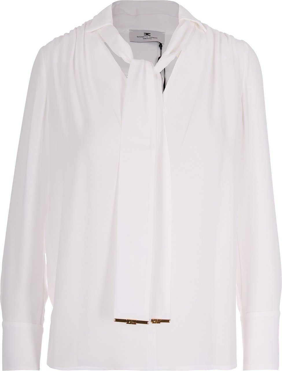 Elisabetta Franchi Viscose Georgette Blouse with Decorative Neck Sash Wit