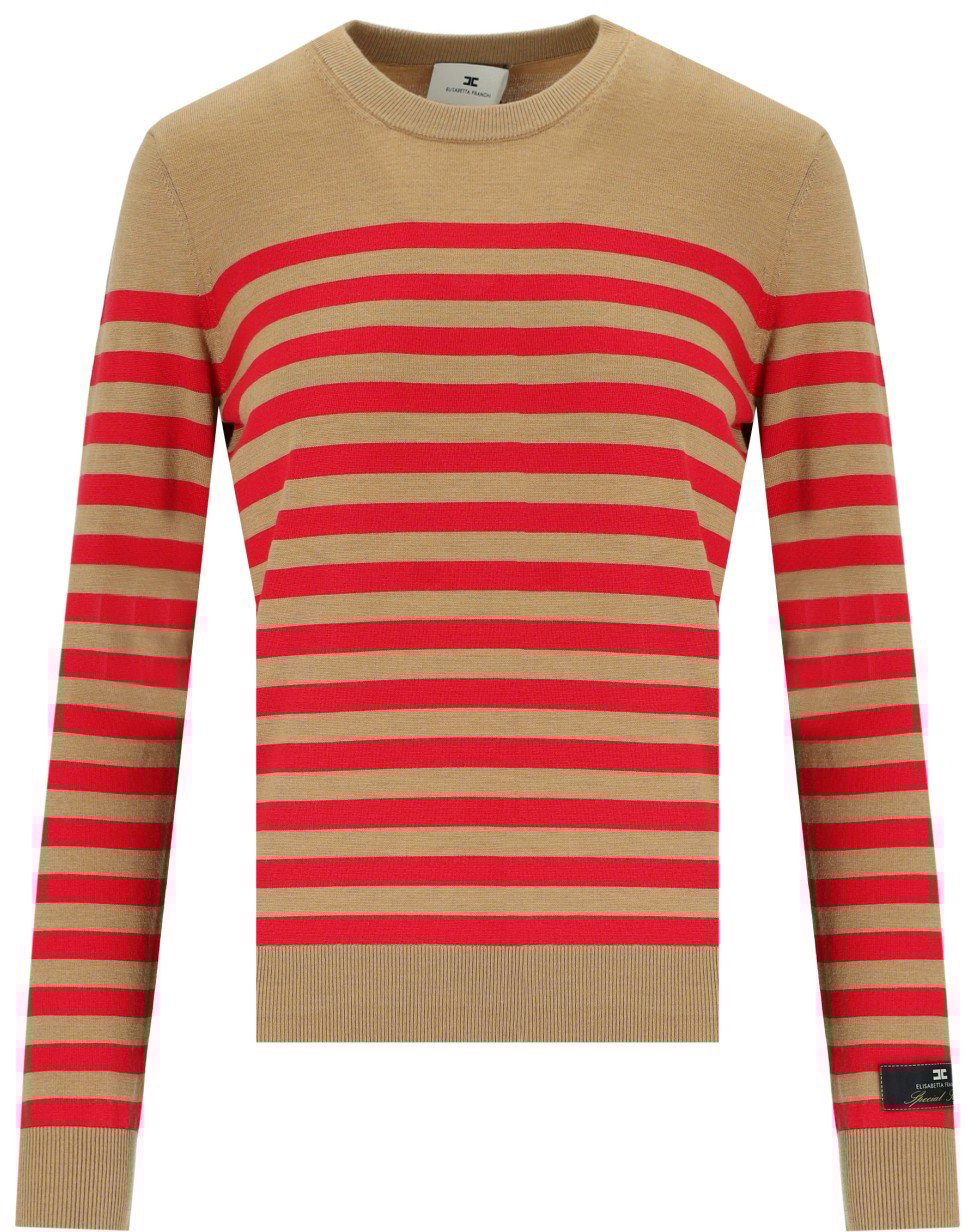 Elisabetta Franchi ELISABETTA FRANCHI CAMEL/RED PASSION STRIPED SWEATER Rood