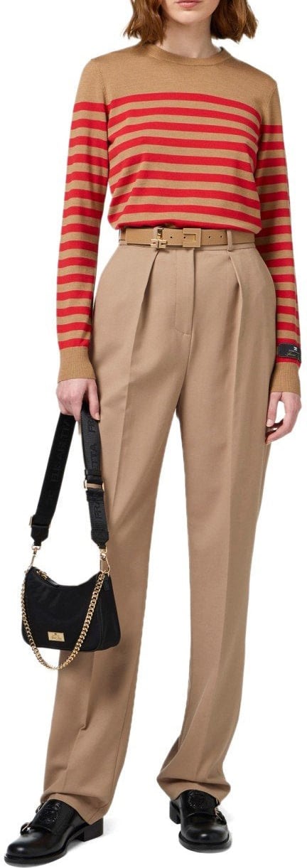 Elisabetta Franchi ELISABETTA FRANCHI CAMEL/RED PASSION STRIPED SWEATER Rood