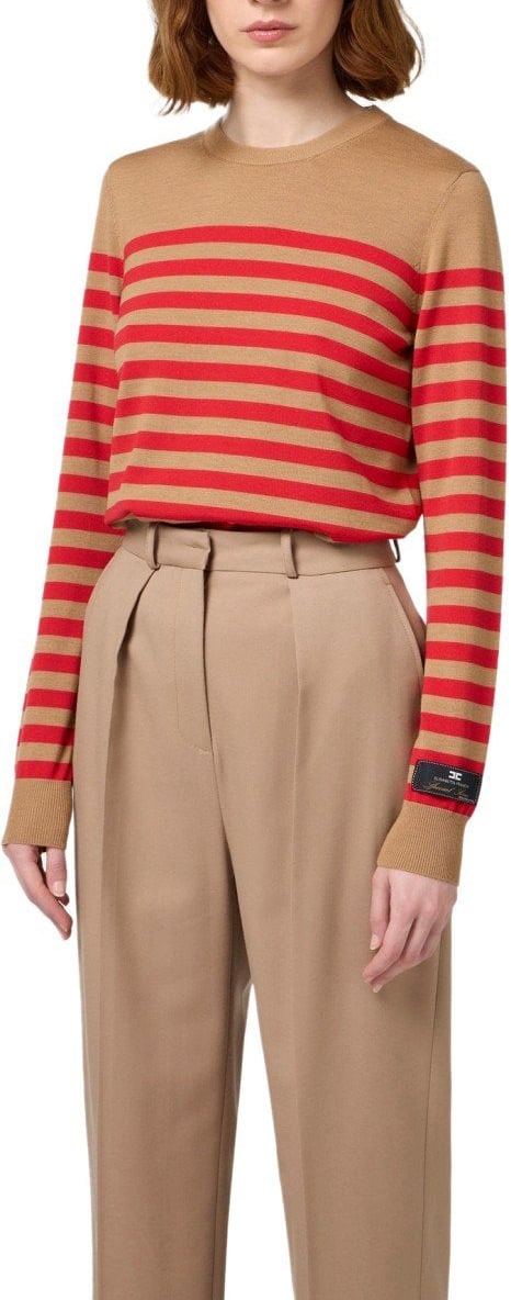 Elisabetta Franchi ELISABETTA FRANCHI CAMEL/RED PASSION STRIPED SWEATER Rood
