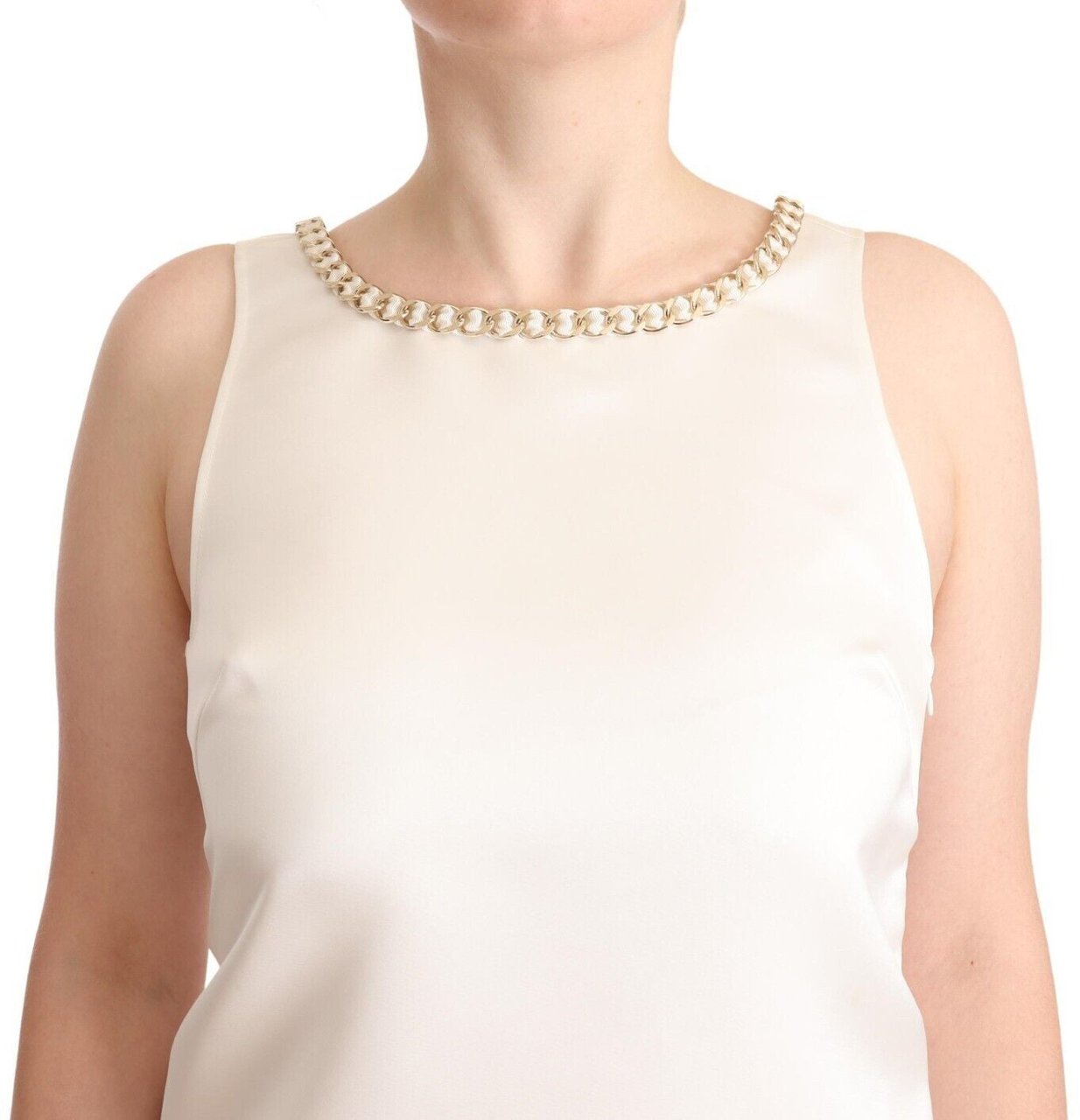 Elisabetta Franchi White Polyester Sleeveless Mini Shift Dress Wit