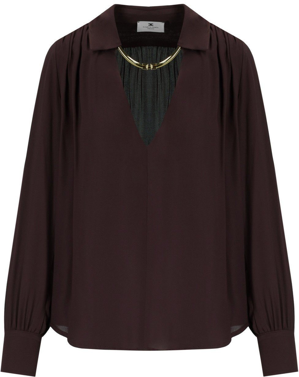Elisabetta Franchi ELISABETTA FRANCHI MERLOT BLOUSE WITH JEWEL Bruin