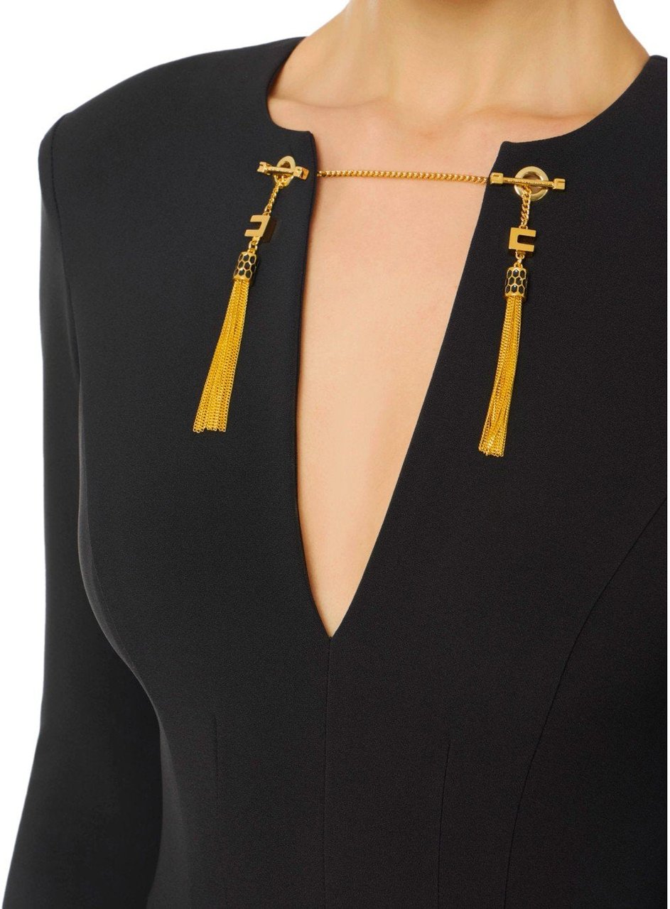Elisabetta Franchi ELISABETTA FRANCHI SHEAT DRESS WITH TASSELS Zwart