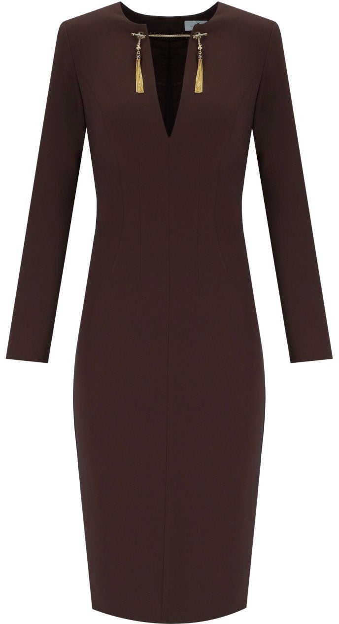 Elisabetta Franchi ELISABETTA FRANCHI COFFEE SHEAT DRESS WITH TASSELS Bruin