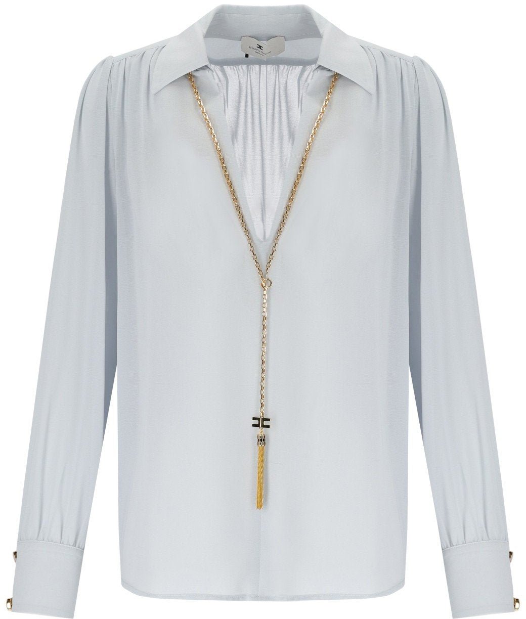 Elisabetta Franchi ELISABETTA FRANCHI STRALIGHT BLOUSE WITH NECKLACE Lichtblauw