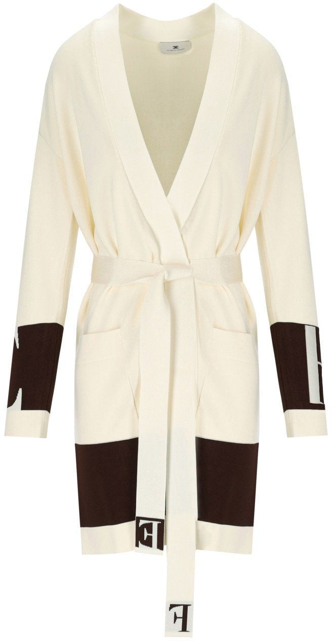 Elisabetta Franchi ELISABETTA FRANCHI MILK COFFEE BELTED CARDIGAN Wit