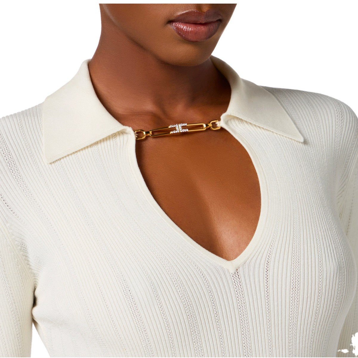 Elisabetta Franchi ELISABETTA FRANCHI MILK POLO PULLOVER Wit