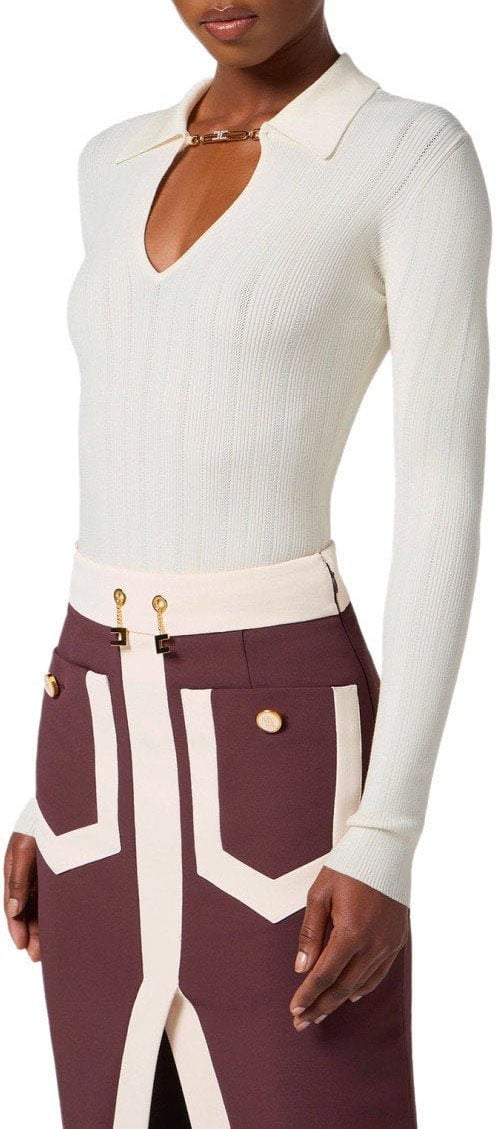 Elisabetta Franchi ELISABETTA FRANCHI MILK POLO PULLOVER Wit