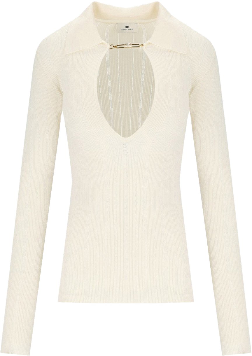 Elisabetta Franchi ELISABETTA FRANCHI MILK POLO PULLOVER Wit