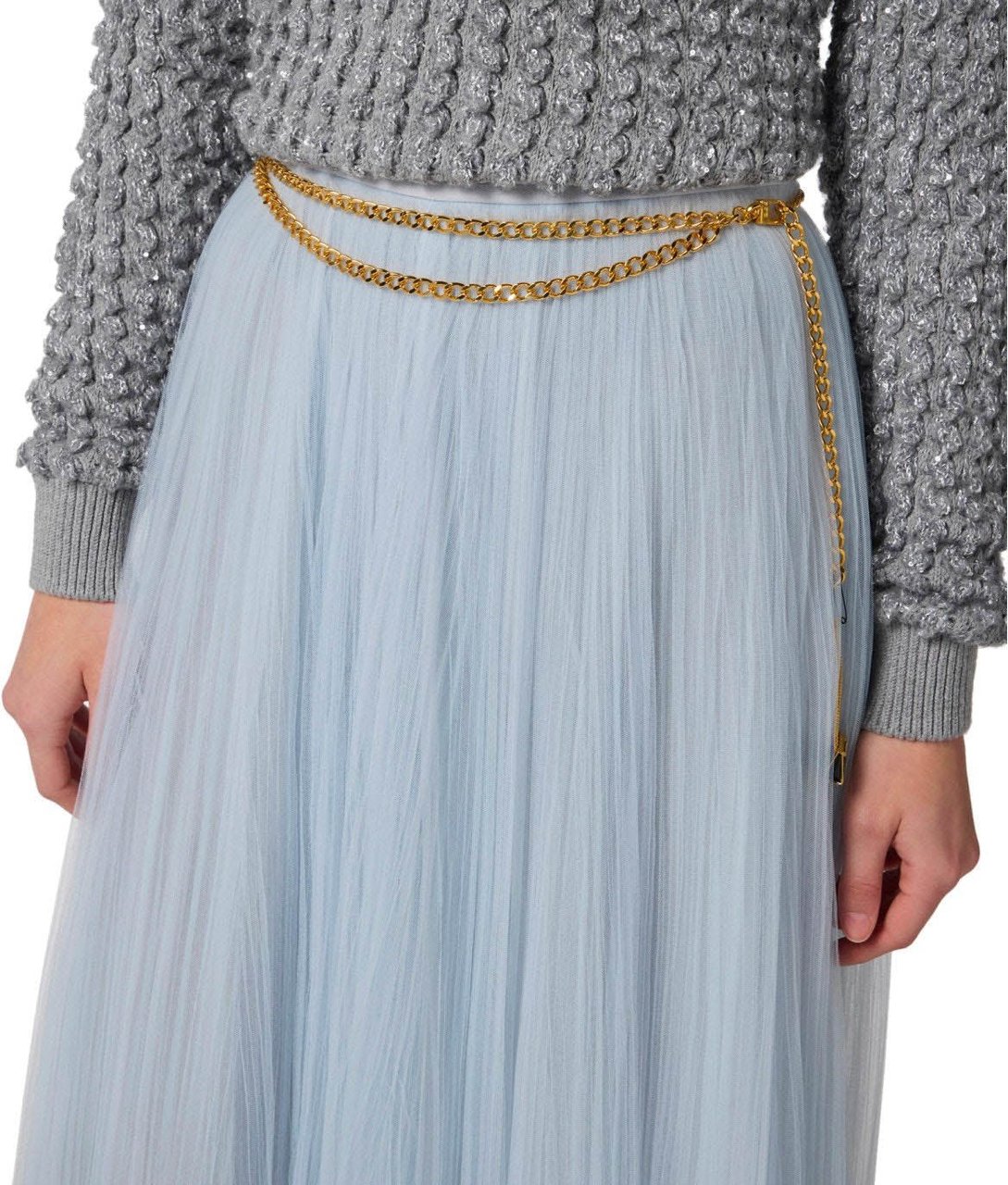 Elisabetta Franchi ELISABETTA FRANCHI STARLIGHT MIDI BELTED SKIRT Lichtblauw