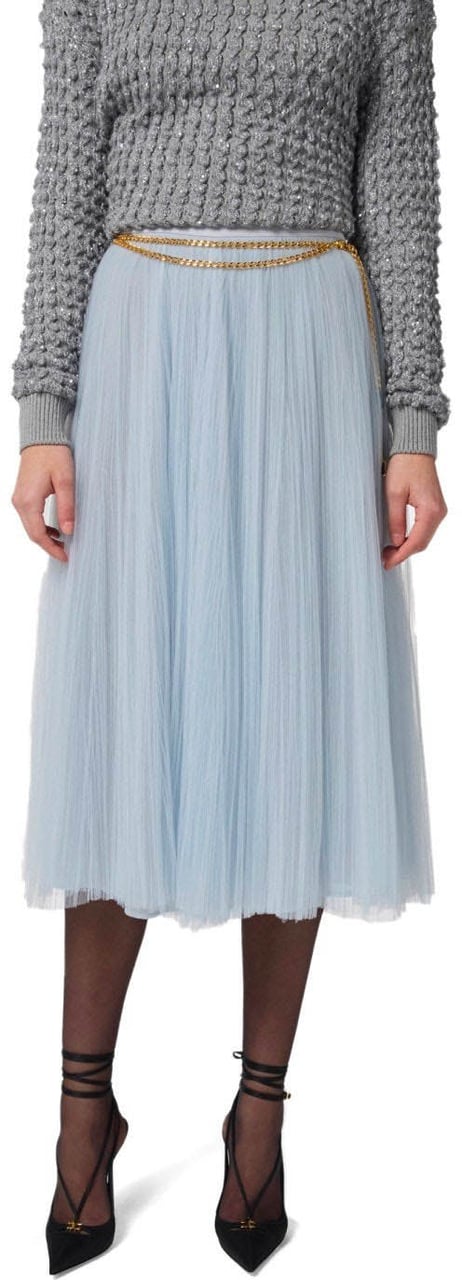 Elisabetta Franchi ELISABETTA FRANCHI STARLIGHT MIDI BELTED SKIRT Lichtblauw