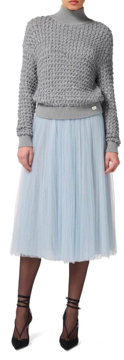 Elisabetta Franchi ELISABETTA FRANCHI STARLIGHT MIDI BELTED SKIRT Lichtblauw