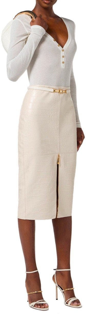 Elisabetta Franchi ELISABETTA FRANCHI MILK MIDI SKIRT WITH CROCO-PRINT Wit