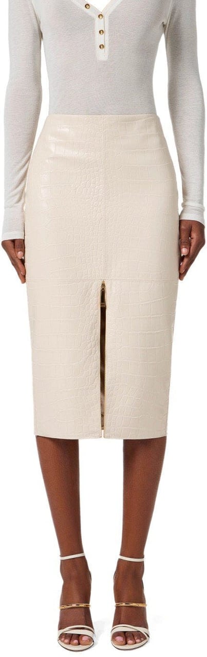 Elisabetta Franchi ELISABETTA FRANCHI MILK MIDI SKIRT WITH CROCO-PRINT Wit