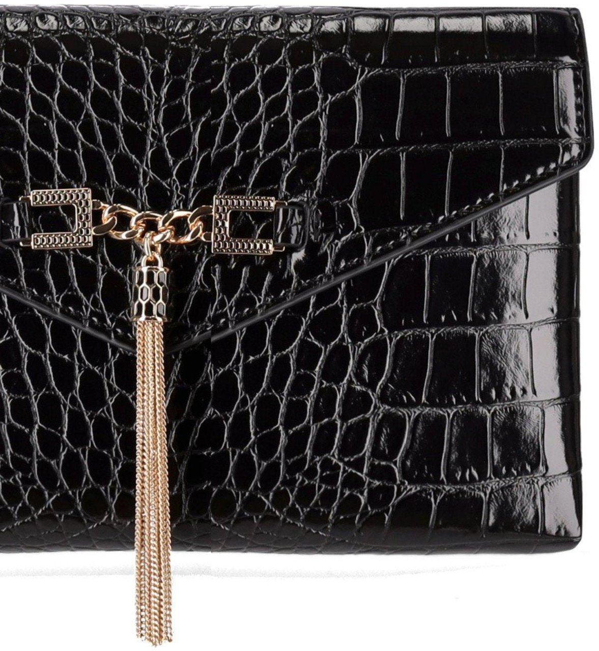 Elisabetta Franchi ELISABETTA FRANCHI CLUTCH WITH CROCO-PRINT AND TASSEL Zwart