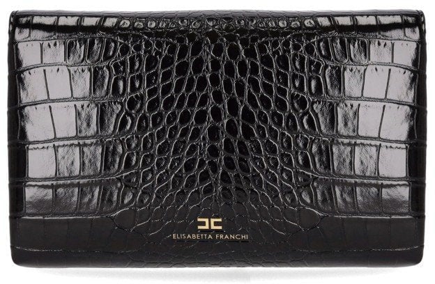 Elisabetta Franchi ELISABETTA FRANCHI CLUTCH WITH CROCO-PRINT AND TASSEL Zwart