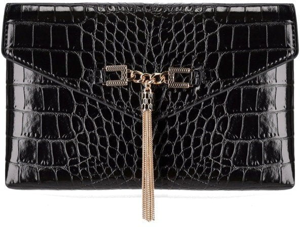 Elisabetta Franchi ELISABETTA FRANCHI CLUTCH WITH CROCO-PRINT AND TASSEL Zwart