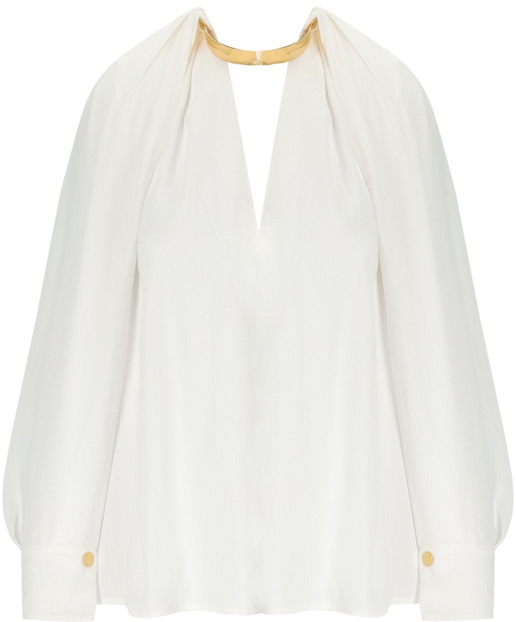 Elisabetta Franchi ELISABETTA FRANCHI IVORY JEWEL BLOUSE Wit