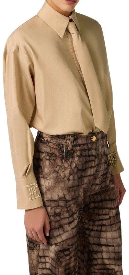 Elisabetta Franchi ELISABETTA FRANCHI CAMEL SHIRT WITH TIE Beige