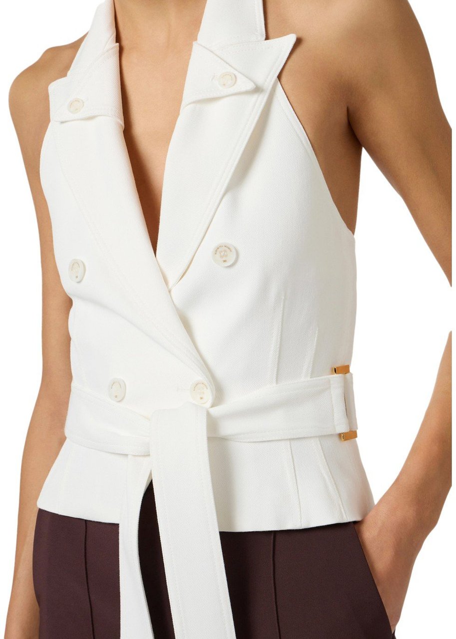 Elisabetta Franchi ELISABETTA FRANCHI IVORY BELTED VEST Wit