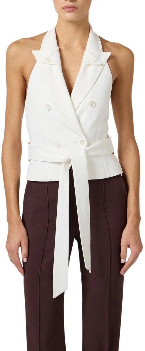 Elisabetta Franchi ELISABETTA FRANCHI IVORY BELTED VEST Wit