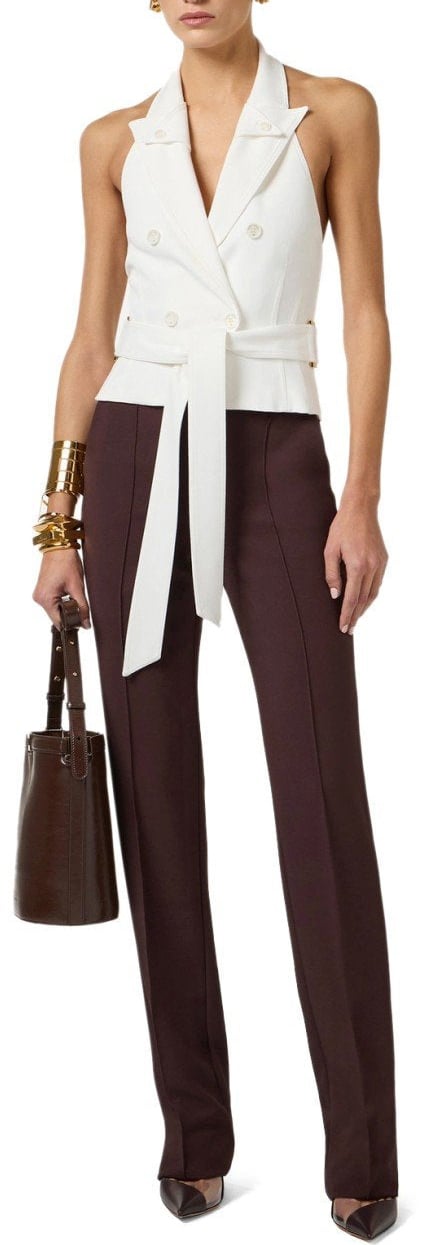 Elisabetta Franchi ELISABETTA FRANCHI IVORY BELTED VEST Wit