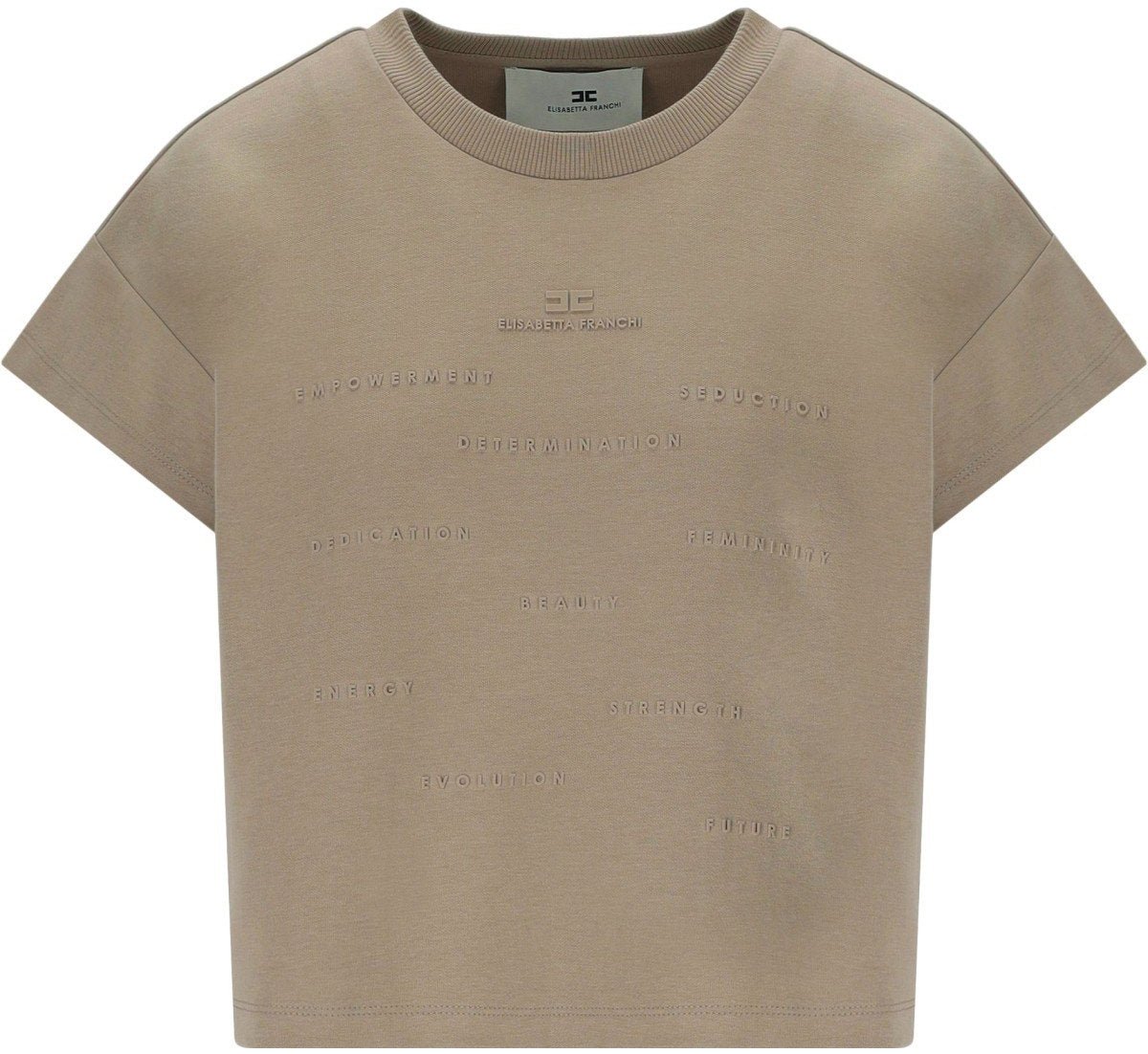 Elisabetta Franchi ELISABETTA FRANCHI CROPPED T-SHIRT WITH LETTERING Beige