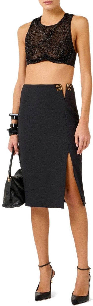 Elisabetta Franchi ELISABETTA FRANCHI MIDI SKIRT WITH LOGO Zwart