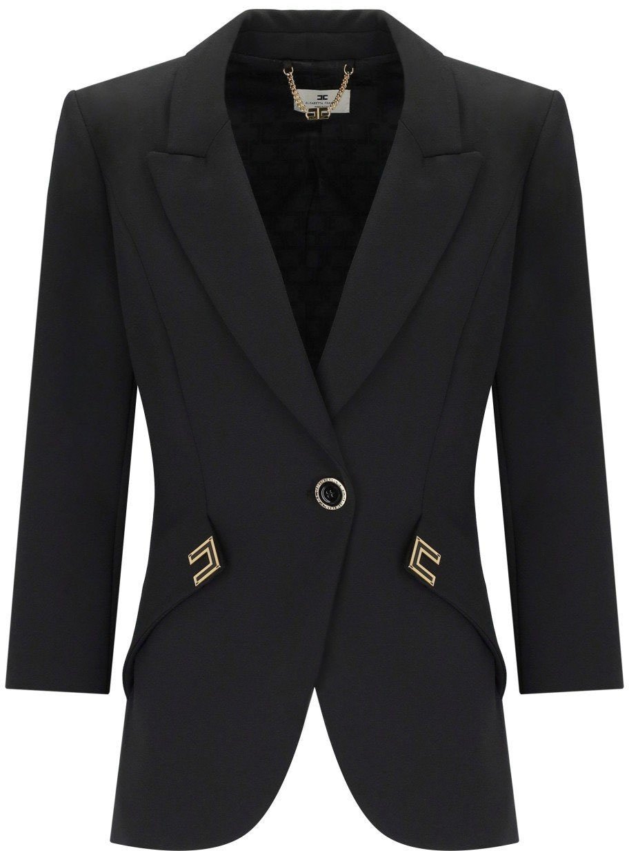 Elisabetta Franchi ELISABETTA FRANCHI SINGLE BREASTED BLAZER WITH LOGO Zwart