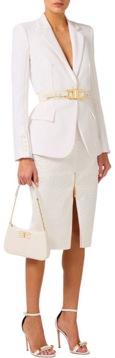 Elisabetta Franchi ELISABETTA FRANCHI IVORY SINGLE-BREASTED BLAZER Wit