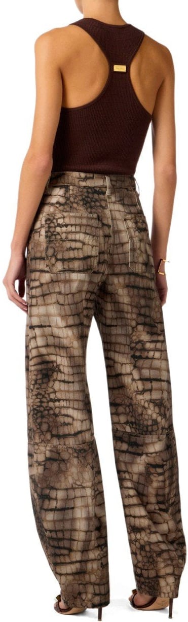 ELISABETTA FRANCHI ALLIGATOR PRINT BARREL JEANS Bruin