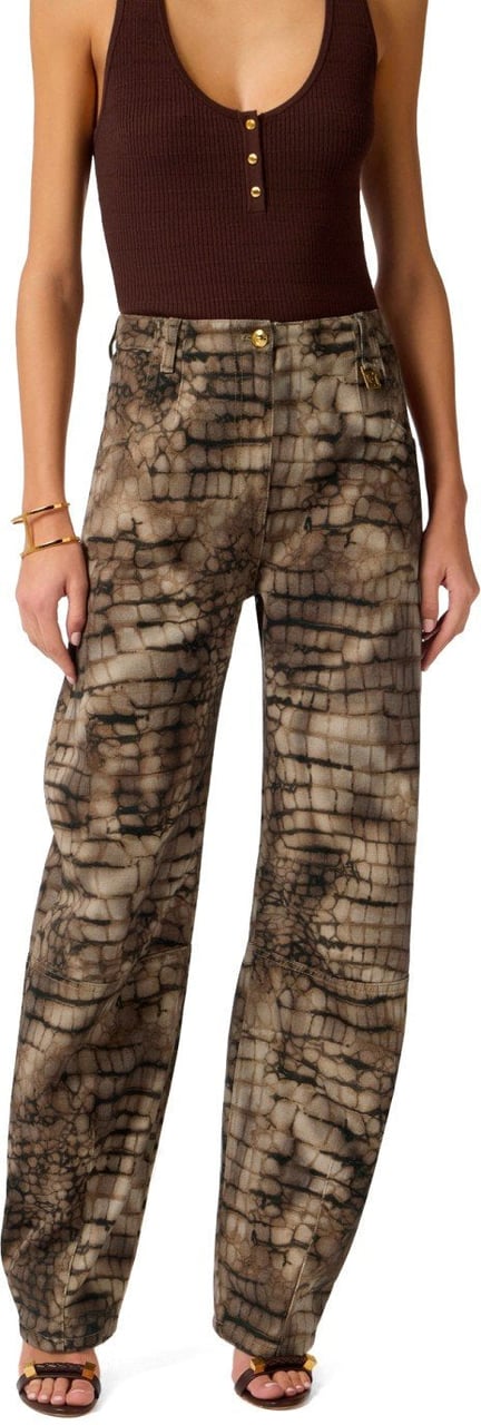 ELISABETTA FRANCHI ALLIGATOR PRINT BARREL JEANS Bruin