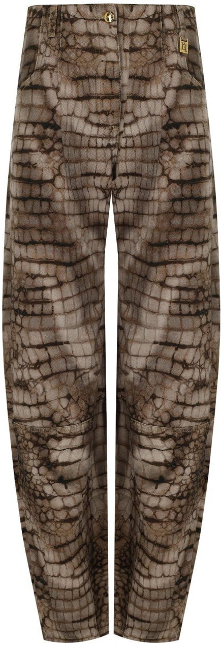 ELISABETTA FRANCHI ALLIGATOR PRINT BARREL JEANS Bruin