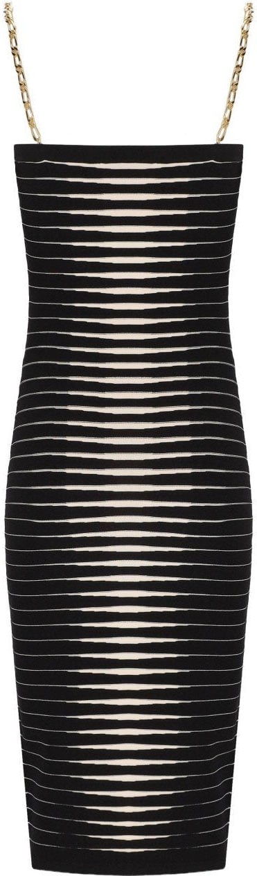 ELISABETTA FRANCHI ZEBRA JACQUARD MIDI DRESS Zwart