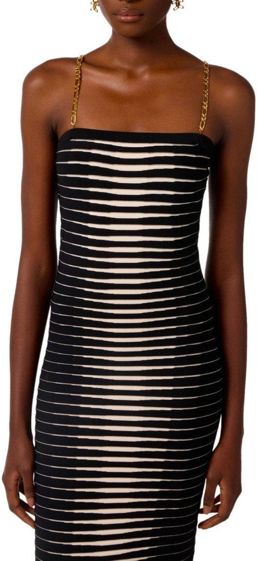 ELISABETTA FRANCHI ZEBRA JACQUARD MIDI DRESS Zwart