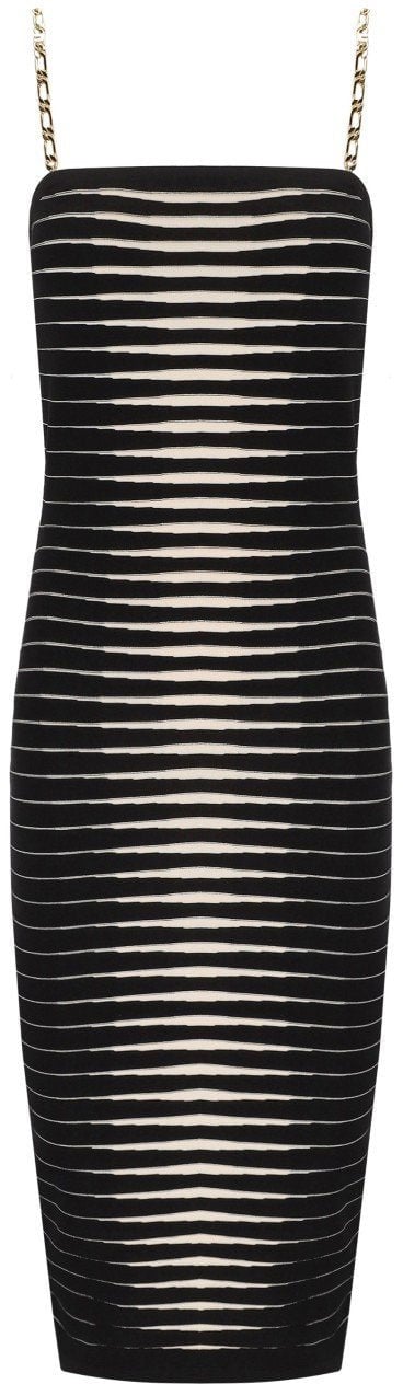 ELISABETTA FRANCHI ZEBRA JACQUARD MIDI DRESS Zwart