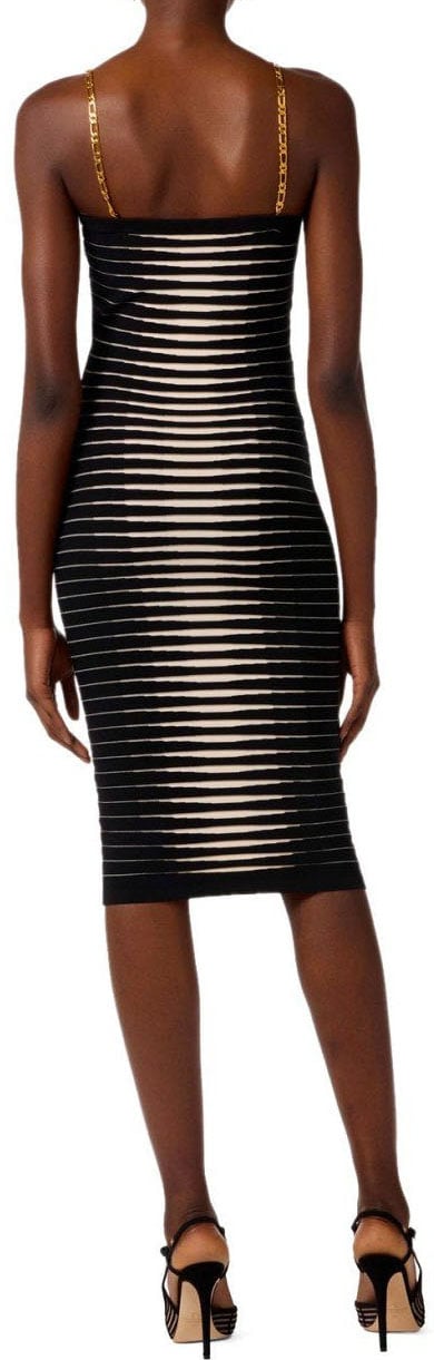 ELISABETTA FRANCHI ZEBRA JACQUARD MIDI DRESS Zwart