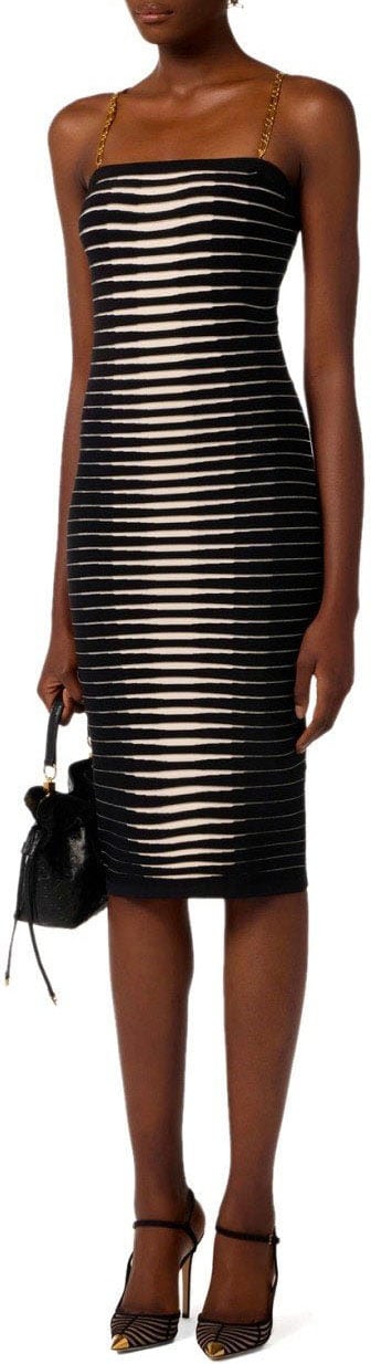 ELISABETTA FRANCHI ZEBRA JACQUARD MIDI DRESS Zwart