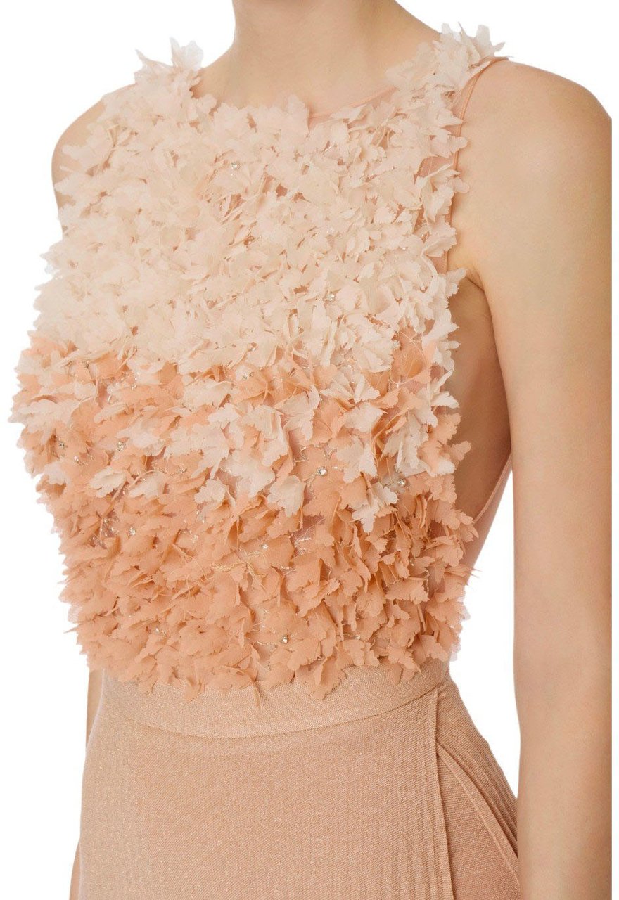Elisabetta Franchi ELISABETTA FRANCHI RED CARPET NUDE DRESS WITH PETALS Roze