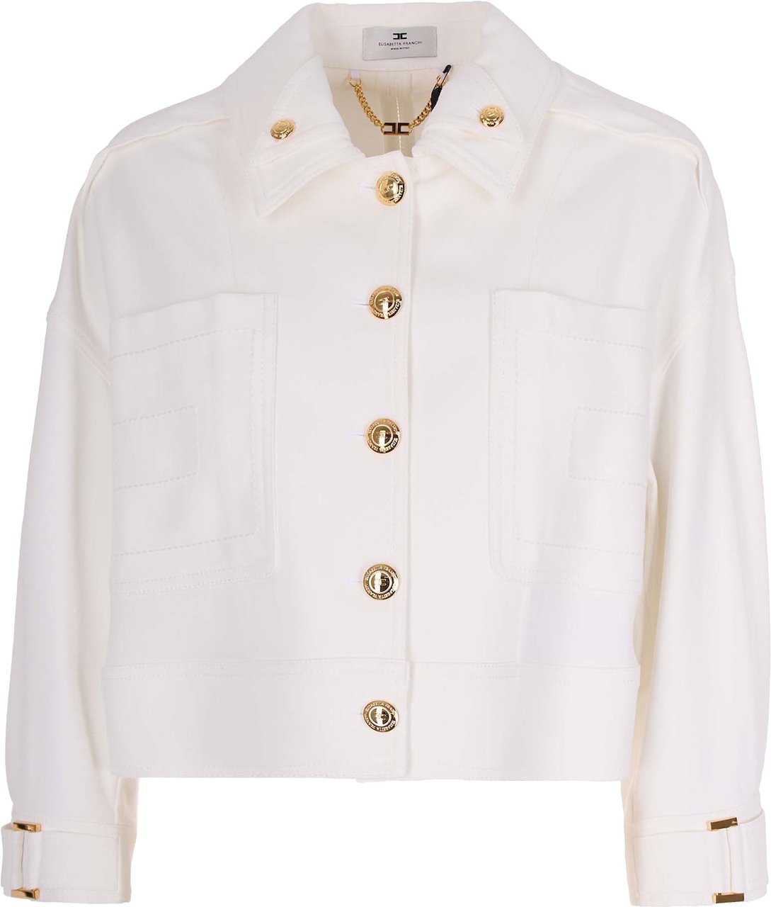 Elisabetta Franchi Gabardine Overfit Jacket with Double Collar Wit