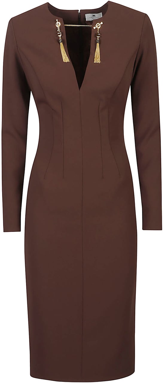 Elisabetta Franchi Midi Dress Brown Bruin