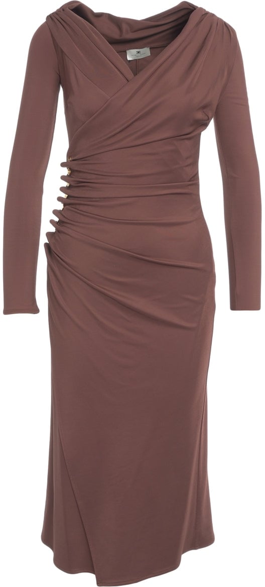 Elisabetta Franchi Asymmetric dress with ruching Bruin