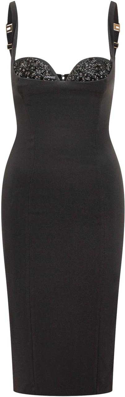 Elisabetta Franchi Abito Elisabetta Franchi Tubino Nero con Dettaglio Brillantini Zwart