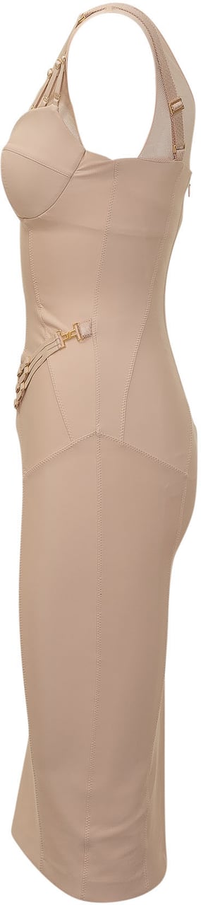 Elisabetta Franchi Abito Midi Aderente con Struttura Corsetto Beige