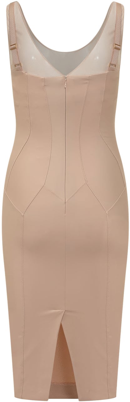 Elisabetta Franchi Abito Midi Aderente con Struttura Corsetto Beige