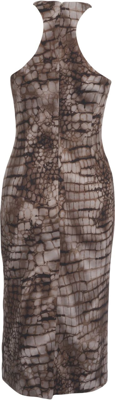 Elisabetta Franchi Midi dress with animal print Grijs