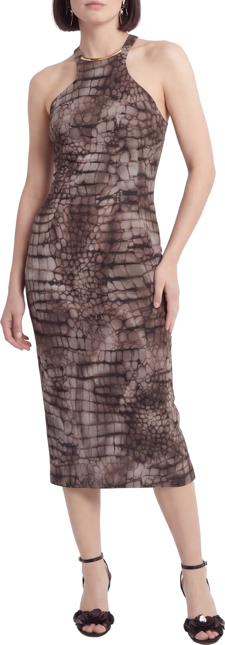 Elisabetta Franchi Midi dress with animal print Grijs