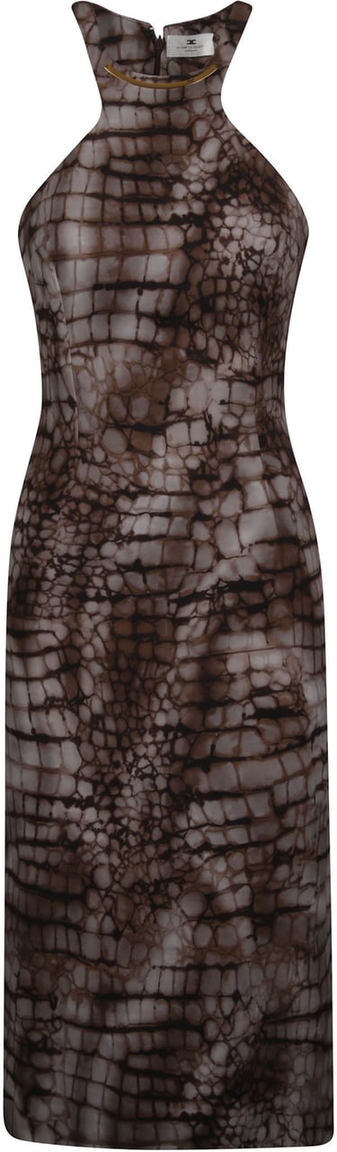Elisabetta Franchi Animal Print Halter Neckline Dress Brown Bruin