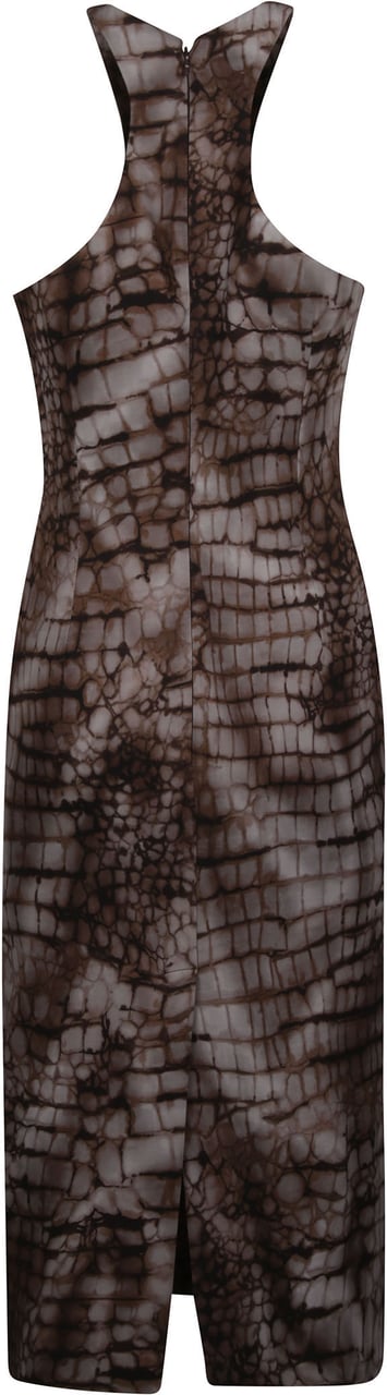 Elisabetta Franchi Animal Print Halter Neckline Dress Brown Bruin