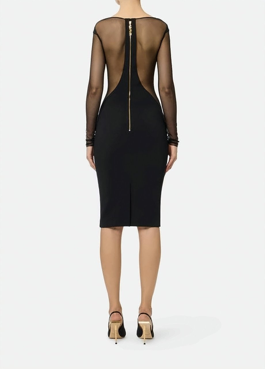 Elisabetta Franchi Lightweight Crepe Cut Out Midi Dress Zwart